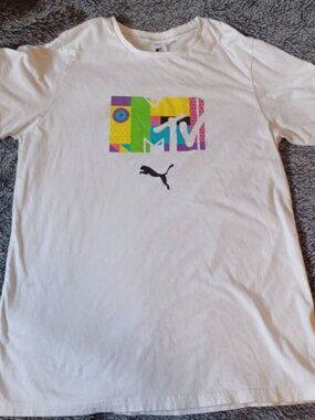 Puma MTV Mens Shirt Large White with Graphic Logo Multi Color Tshirt